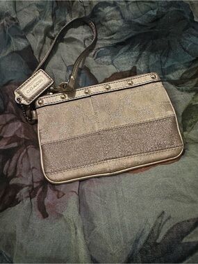 Coach Metallic Silver Signature Wristlet Clutch